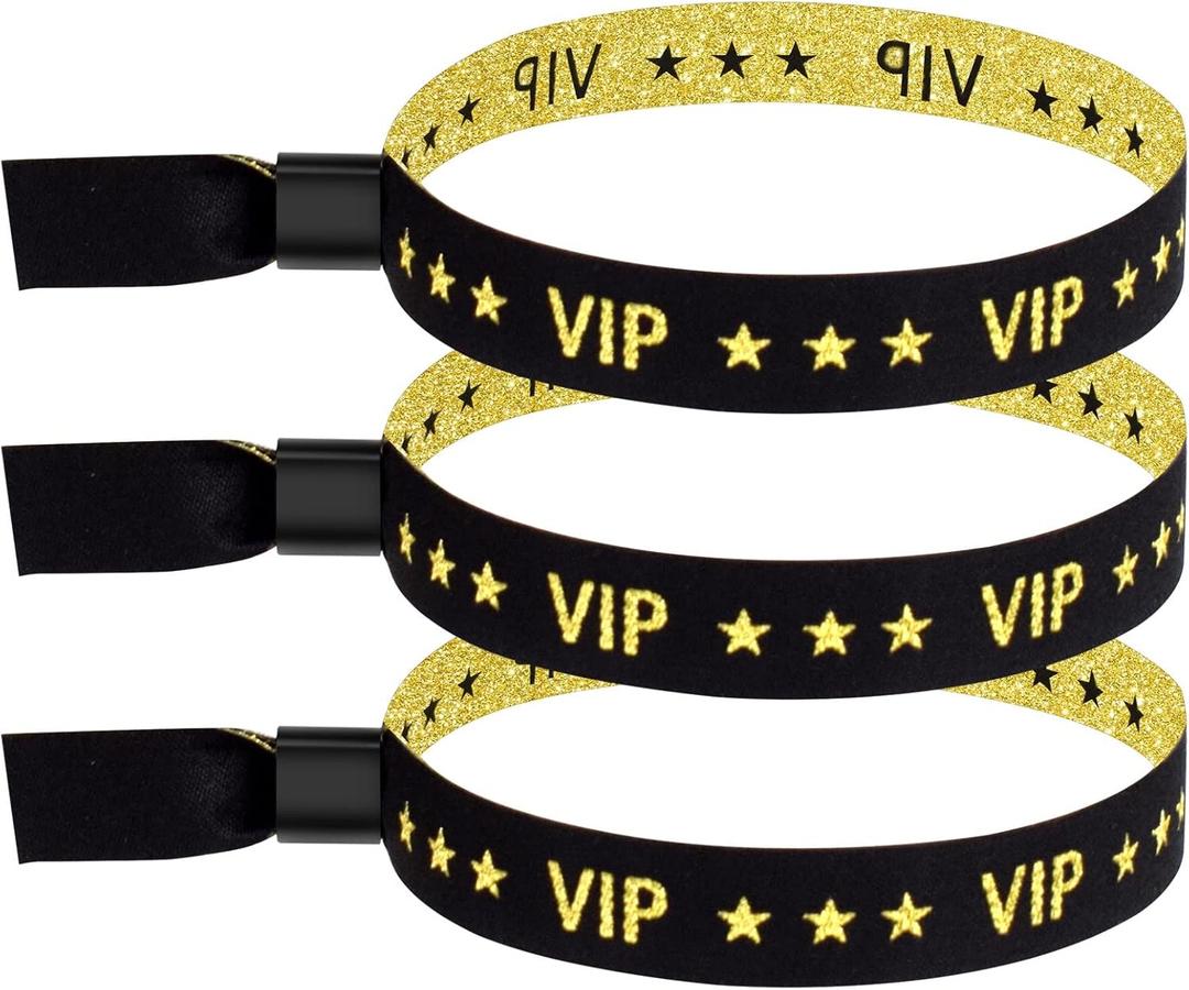 100 Pack VIP Metallic Wristbands for Event | Premium Cloth Wristband with Lurex Jacquard Weaving | Shimmering VIP Lettering Wristband for Events, Festivals and Access Control | Black