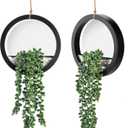Der Rose 2 Pack Fake Plants Hanging Artificial Succulents Plants in Black Pots for Living Room Bathroom Accessories Boho Wall Decor