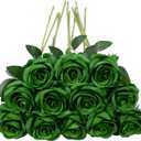 12pcs Rose Artificial Flowers, Fake Rose Silk Flower Bouquet, Faux Roses with Stems - 50cm, Roses Decor for Wedding & Home Decoration (Dark Green)