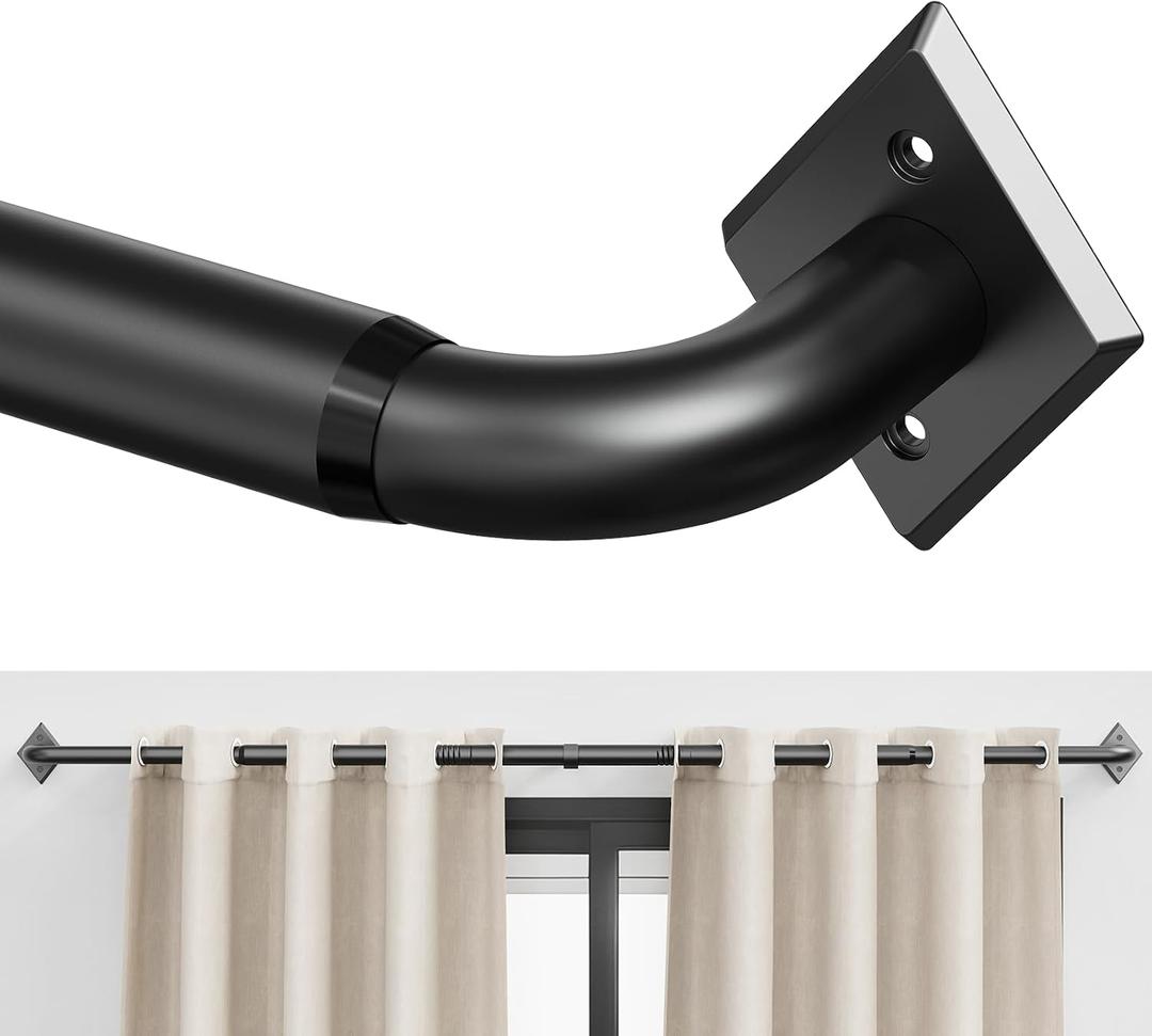 Black Curtain Rods for Windows 46 to 84 Inch, Blackout Heavy Duty Curtain Rods, Adjustable Wrap Around Curtain Rods for Bedroom, Kitchen Easy,Living Room, Easy Install