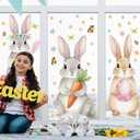 Tenceur Large Easter Bunny Window Clings, Cute 12 x 35.4 Inches Spring Watercolor Bunny Rabbit Window Stickers for Glass Home or Holiday Easter Party Supplies, 3 Sheets