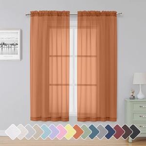 Simplebrand Orange Sheer Curtains 63 Inch Length 2 Panels, Rod Pocket Solid Color Window Sheer Curtain Panels, Elegant Curtains & Drapes for Living Room, Bedroom (42" W x 63" L)