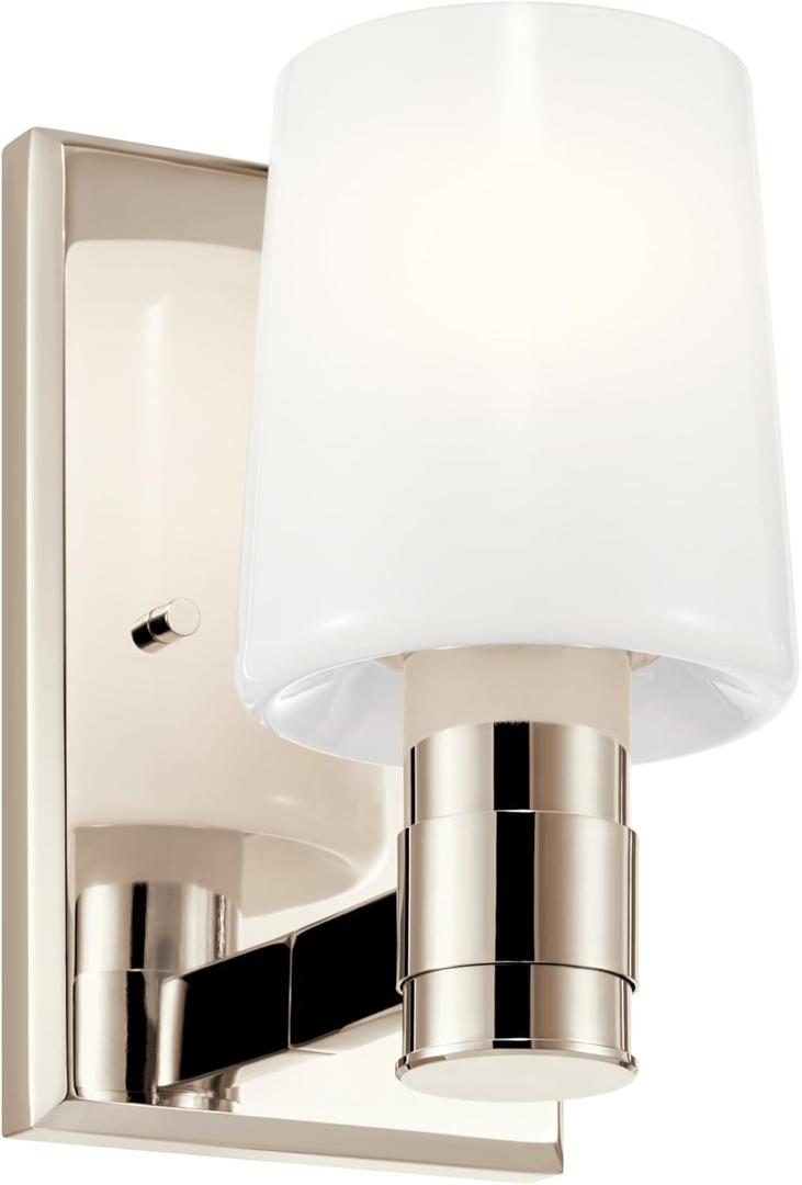 Kichler Adani 1-Light Wall Sconce, Modern Light with Opal Glass in Polished Nickel, for Bathroom, Powder Room, Kitchen, Bedroom, or Hallway (8.5" x 5"), 55174PN