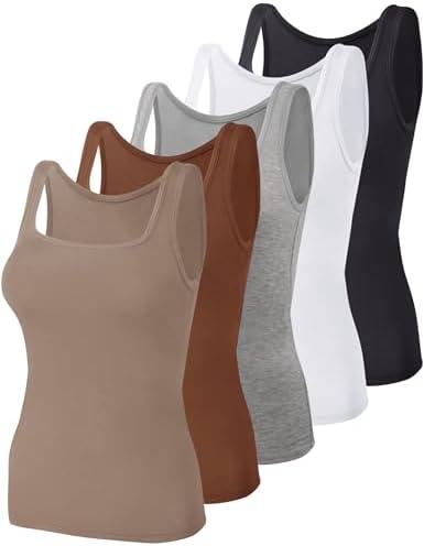 BQTQ 5 Pack Women's Tank Tops Square Neck Sleeveless Ladies Tank Top Undershirts, Medium