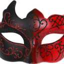 Masquerade Mask for Men Vintage Venetian Mardi Gras Halloween Christmas Party Masks (Red)