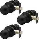 Copper Creek Matte Black Door Knobs - Round Colonial with Privacy Locking Function for Home Improvement - Interior Door Knobs Fits All Standard - Locking Door Knob for Bedroom & Bathroom - 3 Pack