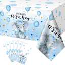 6 Pack Elephant Tablecloth Decorations, Plastic Tablecloth Table Cover Backdrop for Baby Boy Girl Gender Baby Shower Party Supplies, 54 x 108 Inch, Blue