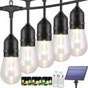 Mlambert 3-Color in 1 Solar String Lights Outdoor Waterproof Dimmable, 48ft Remote LED Patio Lights,15 Hanging Sockets Shatterproof Light for Backyard