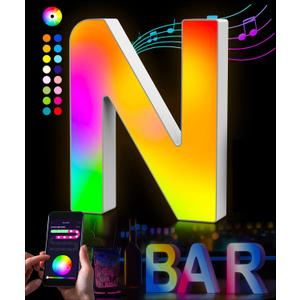 Letter Rainbow Lights Neon Signs - Letters Custom Splicing Gifts Name Logo Music Sync Color Changing Letters Lights Neon Sign Christmas Wedding Home Bar for Wall Decor Letter Lights(N)