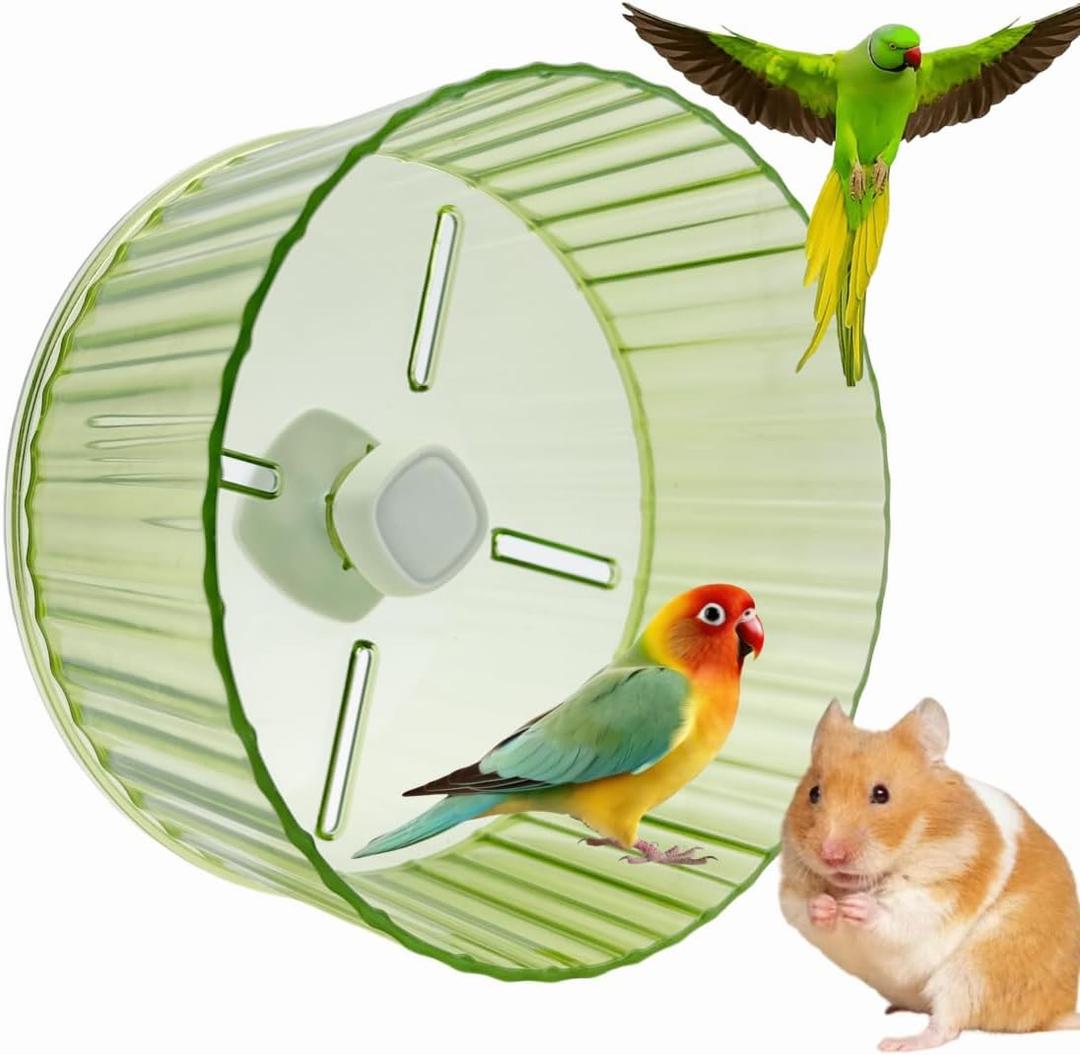 Birds Running Wheel Exercise Toys, Parrot Hamster Exercise Wheel Toy, Quiet Running Wheel for Parrots Bird Parakeets Hamster Guinea Pig Budgie Lovebird and More (Green)