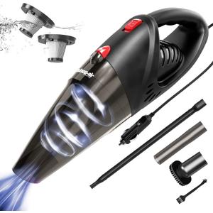Car Vacuum Cleaner, 12V/106W High Power Handheld Portable Car Vacuum with 16 Ft Cord, Attachments, Filters and Storage Bag, Suitable for Car (Red Button)