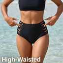 Holipick Women High Waisted Bikini Bottoms Tummy Control Swimsuit Bottoms Strappy Swim Bottom (Black, L)