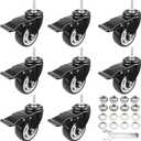 3 Inch Threaded Stem Casters with Total Lock Brake, M10 x 25mm Stem (10mm Diameter, 25mm Length), Heavy Duty Swivel Caster Wheels Set of 8, No Noise Black