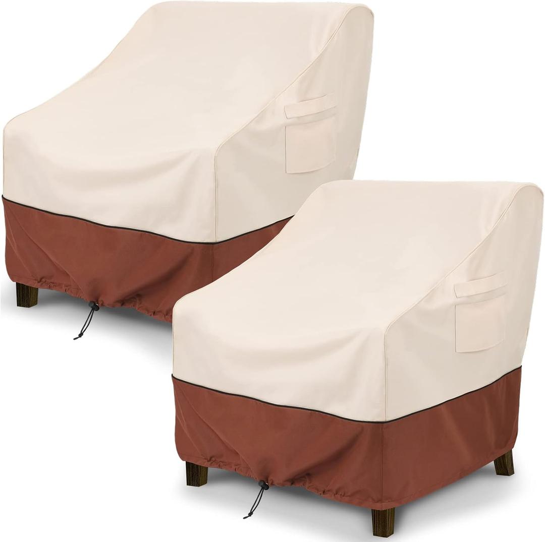 COSFLY Patio Furniture Covers 2 Pack, 600D Waterproof Outdoor Chair Covers for Deep Chairs, All-Weather UV Resistant Protection with Adjustable Straps & Air Vents, Fits up to 33"W x 34"D x 31"H