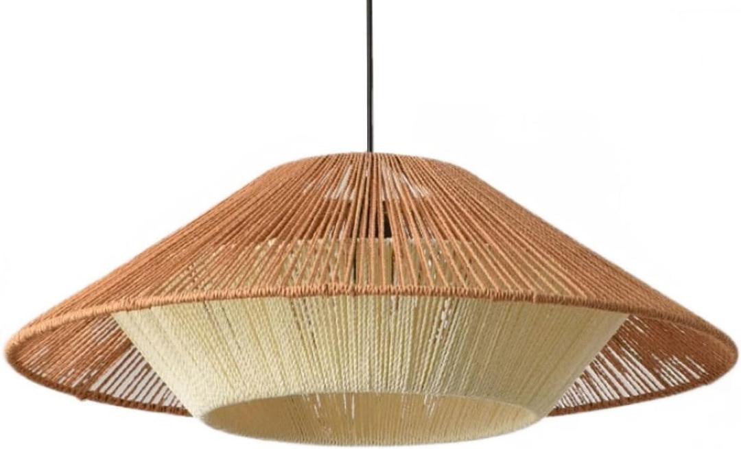 Aimeryup Front Door Chandelier Ceiling Pendant Light Rattan E27 with Lampshade Retro Living Room Kitchen Inn Aisle(Size:60X60X21CM,Color:A)
