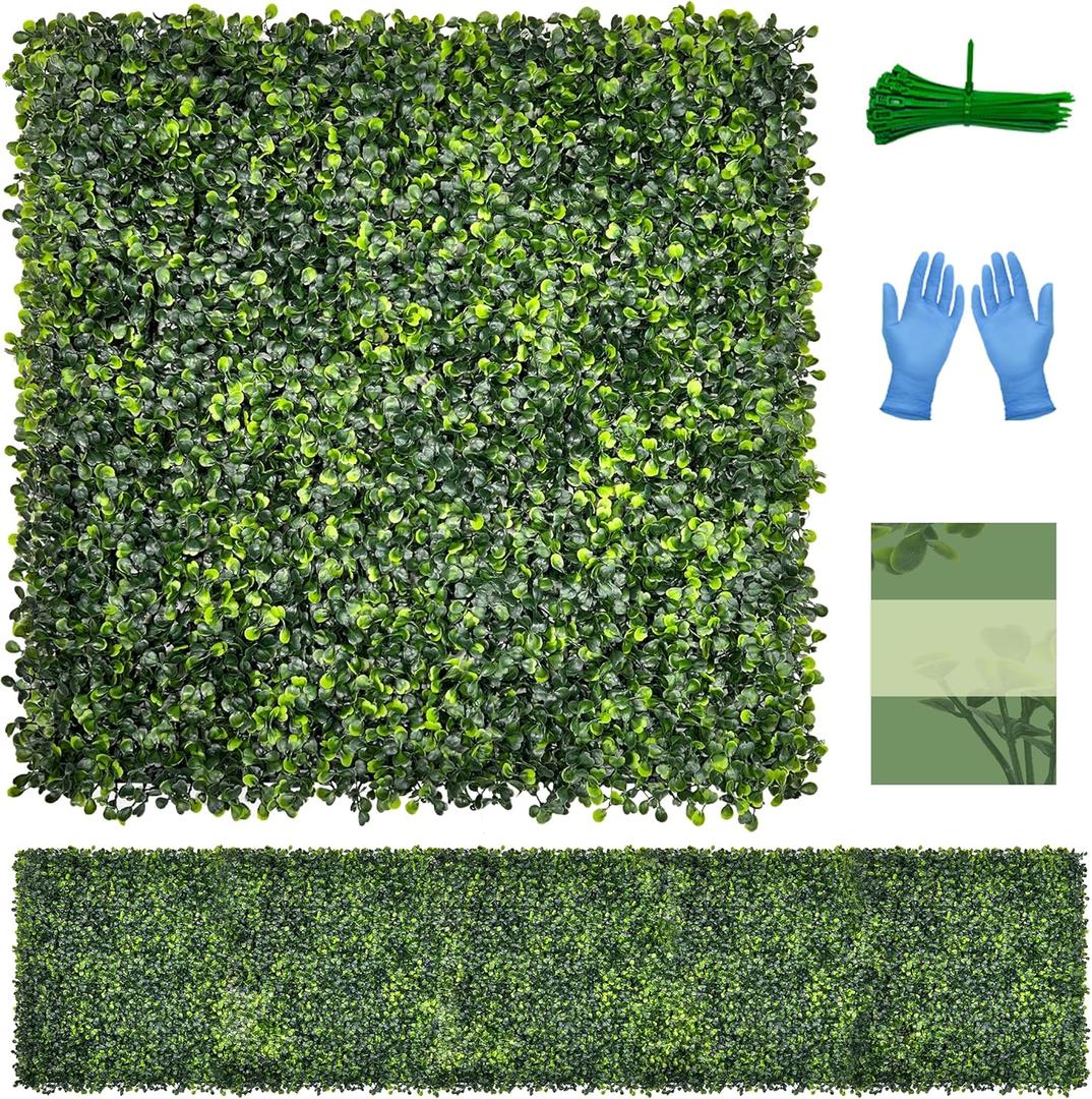 Artificial Grass Wall Panel Backdrop: 20"x20"(12P) UV-Anti Greenery Faux Boxwood Hedge for Indoor Outdoor Green Decor & Backyard Background Decorations Fence Covering Privacy