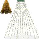 Christmas Tree Lights, 400 LED Cascading Twinkle Waterfall Lights with 8 Light Modes & Memory Function, 6.6FT x 16 Lines Outdoor Xmas Light for Christmas Tree Toppers Decoration - Warm White