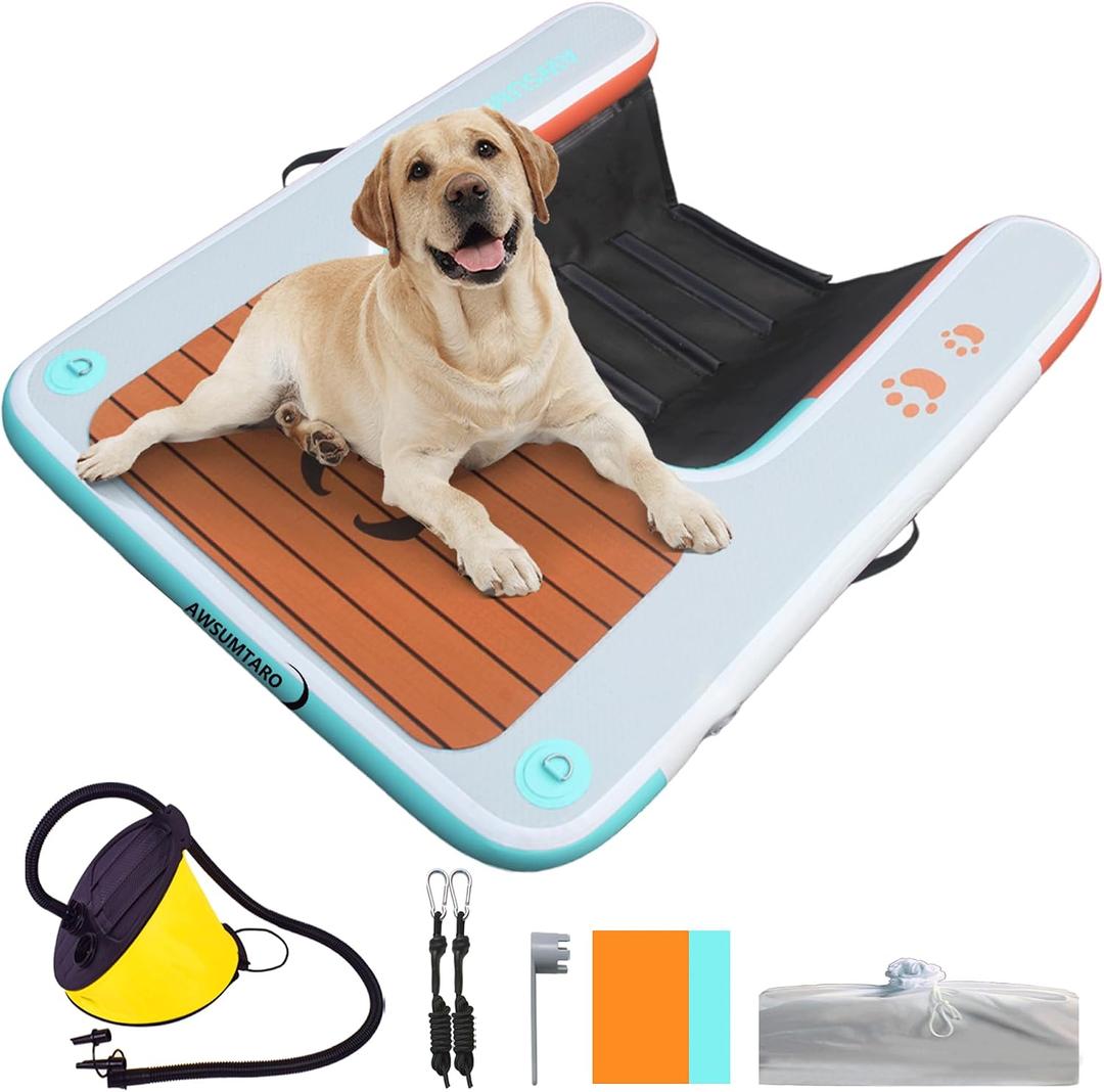 Inflatable Dock, Load-Bearing 200 pounds, Dog pet ramp, Suitable for Swimming Pools, Boat Docks, Lakes, Beach use Water Sports Platform