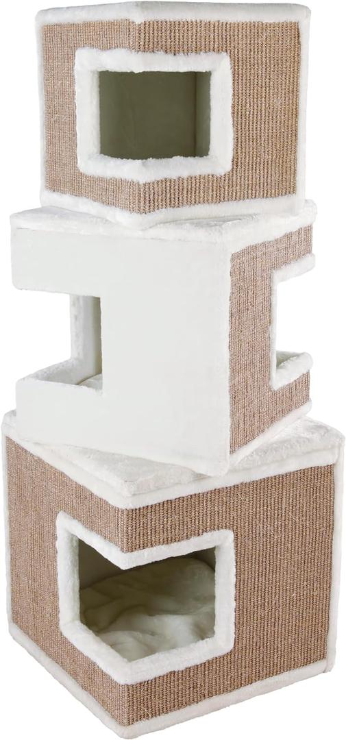 TRIXIE Lilo Cat Condo | 3-Story Condo Tower | Scratching Surface | Removable Cushions | Brown