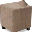 NeColorLife Ottoman Cover - Stretch Slipcover, Knitted Jacquard Fabric for Square Ottoman, Storage Stool, Footstool Protector (Light Coffee, 1PC)