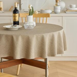 Decorelia Waterproof Faux Linen Farmhouse Round Table Cloth for Indoor/Outdoor, Decorative Rustic Fabric Tablecloth Cover for Party Picnic Dining & Kitchen Table (60 Inch, Natural)