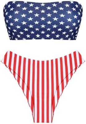 ZAFUL Women Strapless Ribbed High Cut Bandeau Bikini Lace Up 2 Pieces Swimwear M