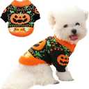 ANIAC Halloween Small Dog Sweater Pumpkin Cat Turtleneck Knitwear Warm Pet Halloween Costume Pumpkin cat Outfit Holiday Puppy Dog Clothes for Girl Boys (Black+Orange, X-Small)