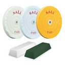 SALI 3 Pack Polishing Wheel for Bench Grinder Buffing Wheel 8 inch Yellow-Coarse White-Medium White -Fine (50 Ply) for 5/8'' Arbor Buffer Polisher Polish Pad with Polishing Compound Kit
