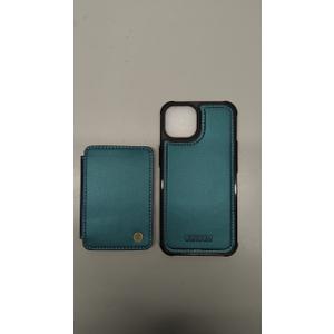 Compatible with Magsafe for iPhone 14 Wallet Case Magnetic Card Holder, RFID Blocking 2 in 1 Detachable Kickstand Shockproof Case for Women Men, Bluish Green