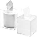 2 Pack Square Acrylic Clear Tissue Boxes, 5 x 5 x 5.5 Inch Acrylic Tissue Box Cover Cube Facial Tissue Box Holder Clear Roll Tissue Box for Bathroom Kitchen Vanity Bedroom