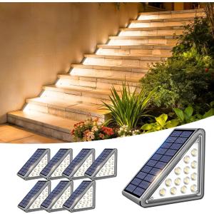 Solar Step Light Outdoor Stair Lights, Deck Lights Outdoor Powered IP65 Waterproof, 3000K Warm White Solar Outdoor Step Light, Decor for Stair, Deck, Step, Porch and Outside Patio, 8 Pack