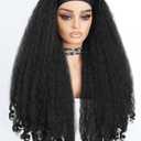 Curly Headband Wig 26 InchAfro Curly Wigs for Black WomenKinky Straight Synthetic Hair with Bouncy Curls In the EndWear and Go Glueless Half Wig (Natural Black)