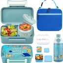 MAISON HUIS Bento Box for Kids with 8oz Soup Thermo, Insulated Lunch Bag & 17oz Water Bottle, 2-Compartment Bento Box with Built-In Ice Pack, Leak-Proof & BPA-Free (Octopus)