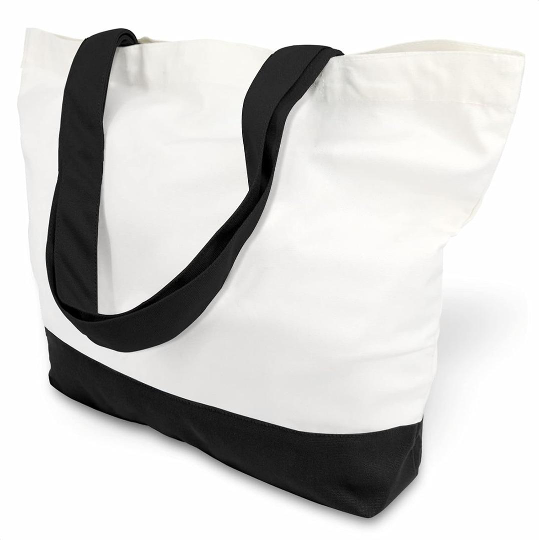 TOPDesign 3-Pack Super Strong Large 12oz Cotton Canvas Tote Bags, Reusable Grocery Shopping Cloth Bags, Fashionable Two-Tone Totes for Crafts, DIY Your Creative Designs (Black/White)