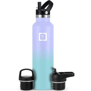 IRON FLASK Camping & Hiking Hydration Canteens - 3 Lids (Narrow Straw Lid) Leak Proof Vacuum Insulated Stainless Steel - Hot & Cold Double Walled Sports Water Bottle - Cotton Candy, 24 Oz