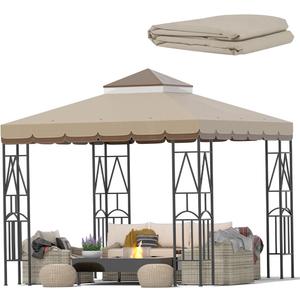 10x10 Canopy Replacement Top Double Tiered Gazebo Cover for Yard, Patio & Garden Durable Sunshade Replacement (Coffee Liqueur+Brown with lace)
