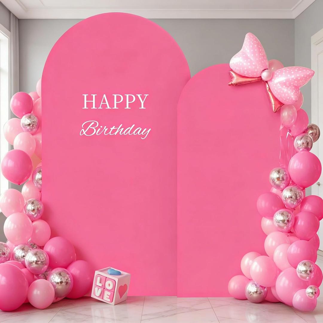 Hot Pink Arch Backdrop Cover 2 Set - 7.2FT, 6FT Spandex Fitted Wedding Arch Stand Covers Round Top Chiara Arch Backdrop Stands Cover for Birthday Parties Banquet Photo Background Decoration