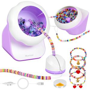Clay Bead Spinner and Seed Bead Spinner, Electric Bead Spinner for Jewelry Making, Bracelet Spinner and Necklace Making Machine with Bead Needles and Thread (Purple), (Beads Not Included)
