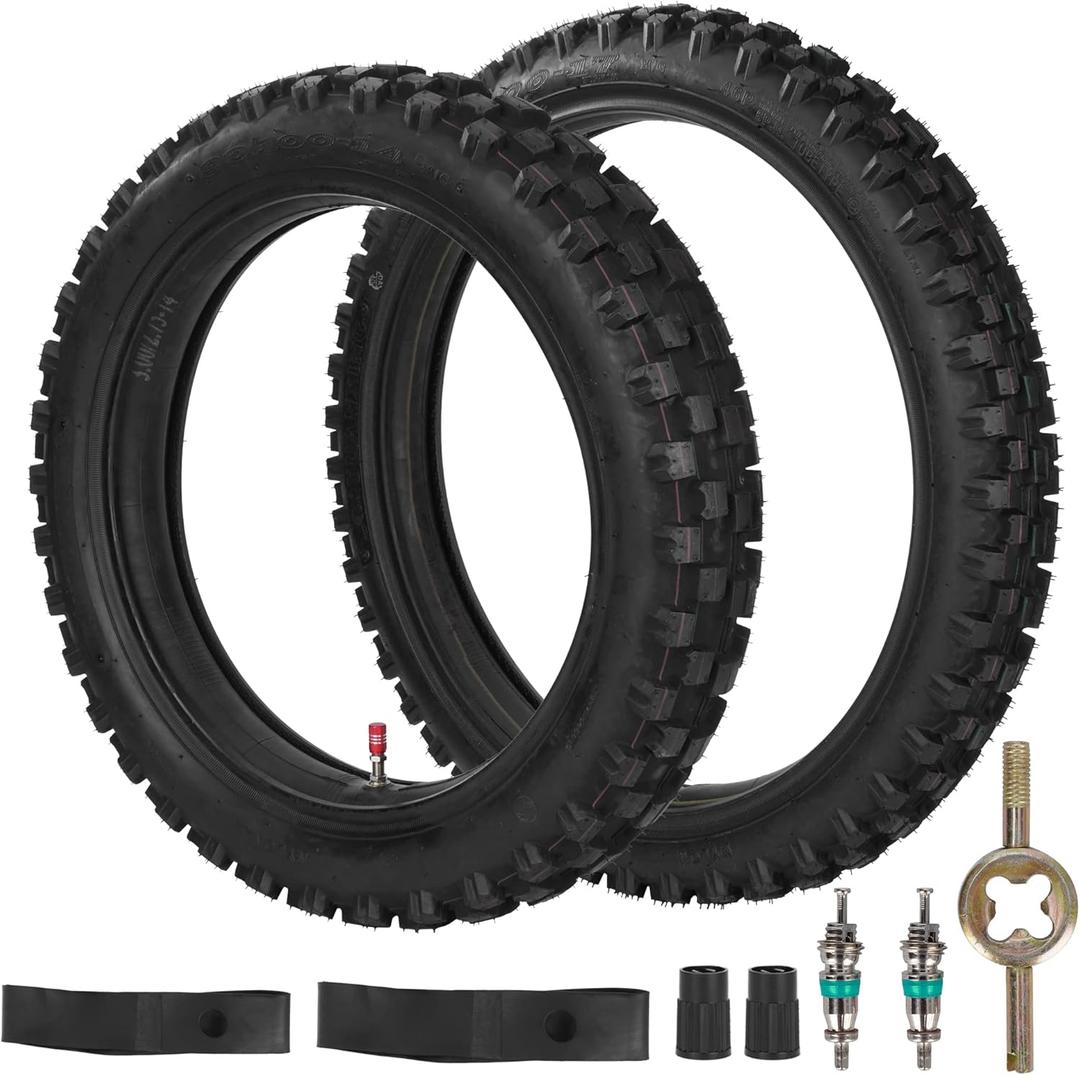 Front 70/100-17 and Rear 90/100-14 Tire and Inner Tube Sets for CR85R CRF80F CRF125F CRF150R 110cc 125cc 140cc QG-214 X-M125 All Dirt Pit Bikes 125cc up to 200cc Dirt Bike