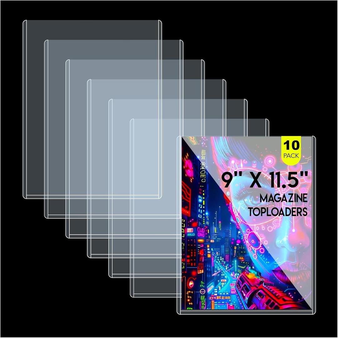 10ct Magazine Toploaders, Ultra Durable 9X11.5 Protectors for Magazine, Measuring 7mm in Thickness, Crystal Clear PVC, Dustproof, Archival-Safe for Magazine Display