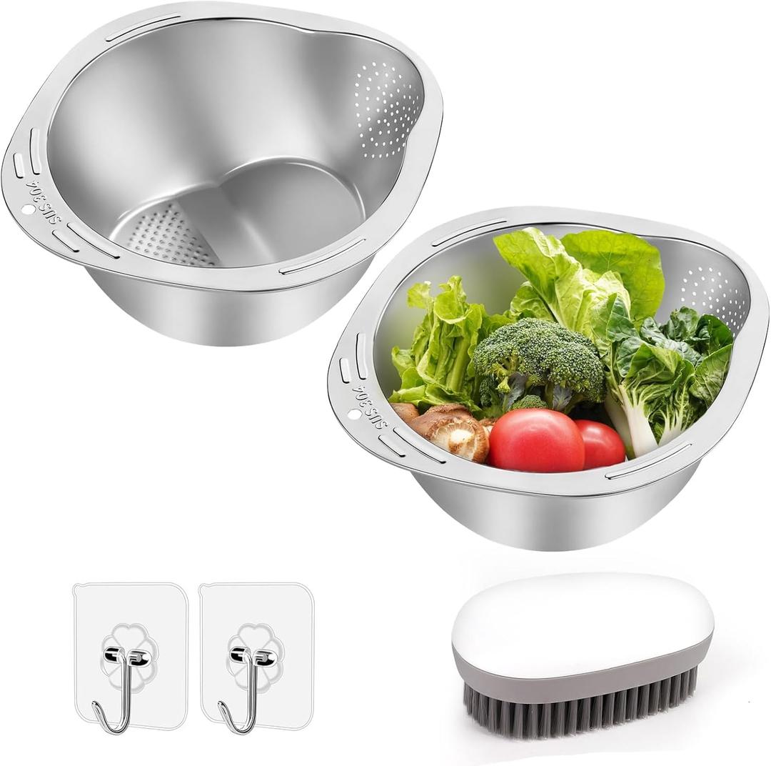 2 Pcs Rice Washer, Small Ricer Rinser Strainer,3 Qt Rice Stainless Steel Colander for Grains Rinser, Food Drainer for Quinoa,Microporous,Fruits, Broccoli, Beans Dishwasher Safe Colander