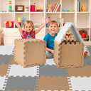 36Pcs Baby Play Mat for Floor, Foam Floor Tiles for Kids with Interlocking, Squares Foam Puzzle Carpet for Playroom,Crawling Rug for Babies 6-12 Months,Toddlers,11.8*11.8*0.6In Each,Grey White Brown