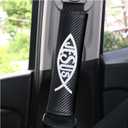 HUIANTS 2Pcs Carbon Fiber Leather Seat Belt Cushions Shoulder Pad Soft, Embroidered Jesus Fish Logo Car Seat Belt Pads Safety Belt Cover Pad More Comfortable Driving