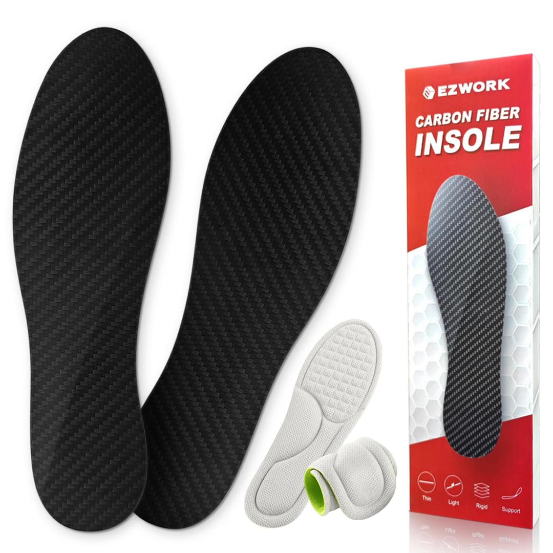 Carbon Fiber Insoles, Carbon Fiber Foot Plate 1 Pair Rigid Shoe Insert Support Turf Toe, Foot Fractures, Morton Extension, Hallux Rigidus and Limitus - Alternative to Post Op Shoe, 10.5
