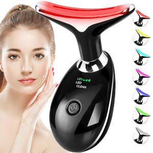 Red Light Therapy for Face and Neck, 7 Color Light Based Face Massager Tool, Portable Skin Care Tool for Firming, Tightening and Lifting (Glossy Black)