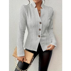 Women's Knitted Blazer | Cable-Knit Long-Sleeve Jacket with Button Closure, Tailored Silhouette (Grey, Large)