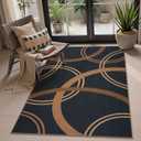 LIVEBOX Modern Easy Jute 3x5 Black Area Rug, Geometric Circles Washable Rugs for Entryway Living Room Bedroom, Non-Slip Low Pile Indoor Outdoor Rug for Dining Room Office Contemporary Carpet Mat