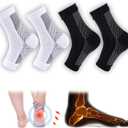 4 Pairs Neuropathy Socks, Foot Compression Sleeve For Pain, Anti Fatigue Compression Foot Sleeve Support Brace Socks (XX-Large, White and Black)