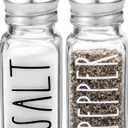 Clear Glass Salt and Pepper Shakers Set by Brighter Barns - Modern Kitchen Decor for Home Restaurant BBQ Camping RV - Farmhouse Kitchen Accessories - Glass Shakers & Stainless Steel Lids (Clear)