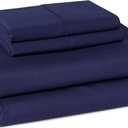 Amazon Basics Soft Organic Cotton Sheet Set with 2 Pillowcases, GOTS-Certified, King, Navy Blue
